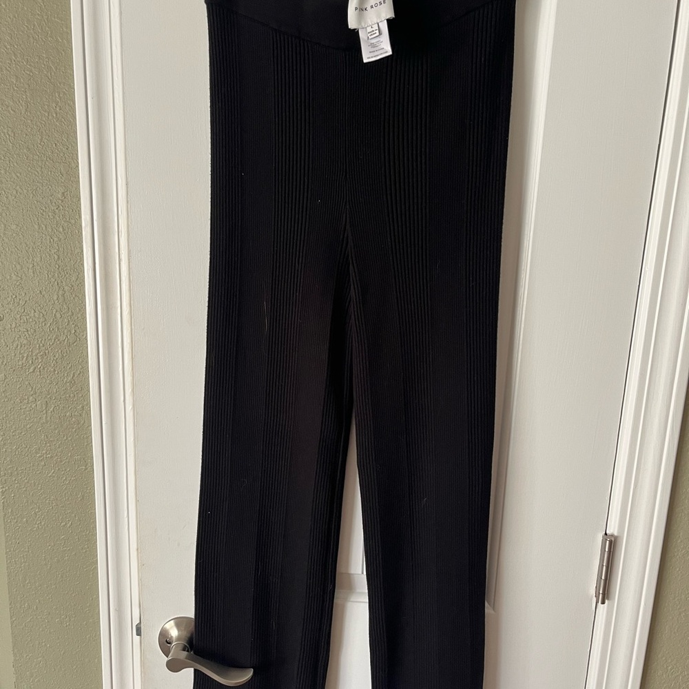 Pink Rose Black Straight Leg Women's Pants